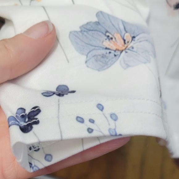 Floral Blue Gold Yellow Large Short Sleeve Top - Picture 6 of 8